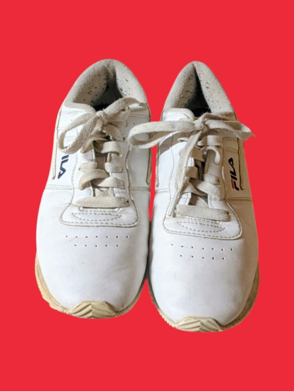 Fila White and Tan Low-Top Lace-Up Sneakers